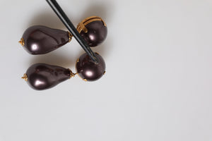 Gold Brass Black Pearl Clip On Dangling Jewelry Earrings