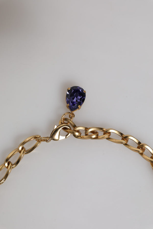 Gold Brass Floral Crystals Pearl Embellished Necklace