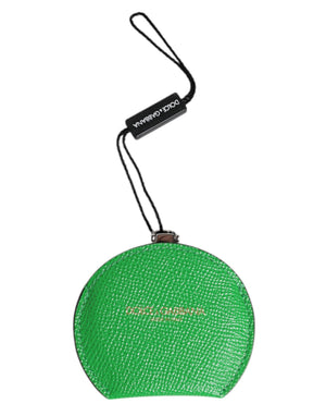 Green Calfskin Leather Round Logo Hand Mirror Holder