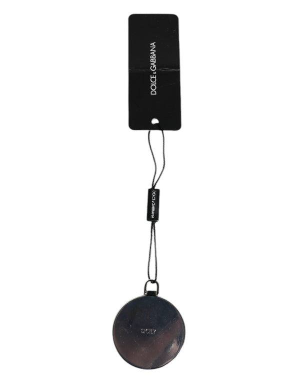 Pink Calfskin Leather Round Logo Hand Mirror Holder