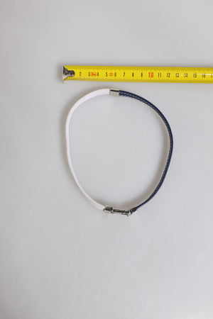 Blue White Leather Trimmed DG Engraved Silver Tone Clasp Bracelet