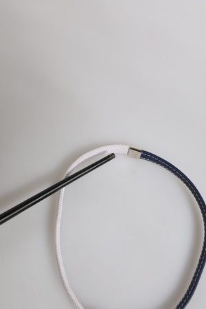 Blue White Leather Trimmed DG Engraved Silver Tone Clasp Bracelet