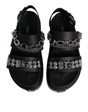 Black Crystal Embellish Strap Sandals Shoes