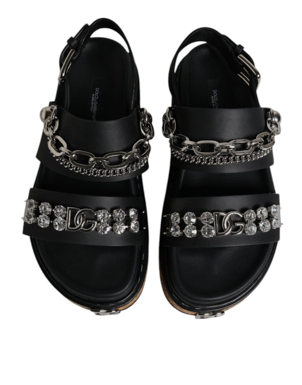 Black Crystal Embellish Strap Sandals Shoes