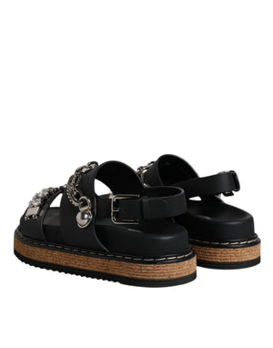 Black Crystal Embellish Strap Sandals Shoes