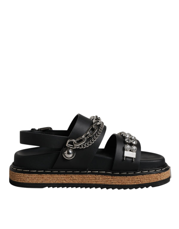 Black Crystal Embellish Strap Sandals Shoes