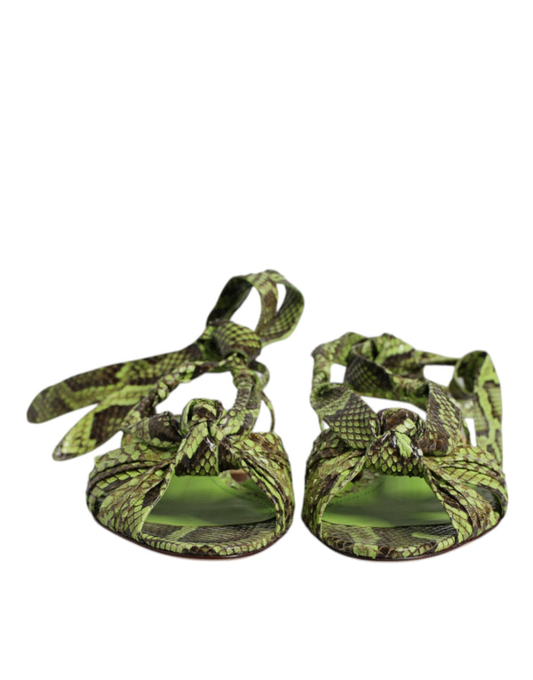 Green Animal Print Ankle Wrap Sandals Shoes