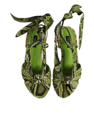 Green Animal Print Ankle Wrap Sandals Shoes