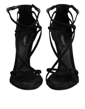 Black Leather Stiletto Heels Sandals Shoes