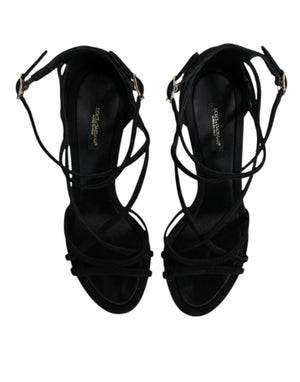 Black Leather Stiletto Heels Sandals Shoes