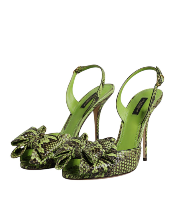 Green Python Leather Heels Sandals Shoes
