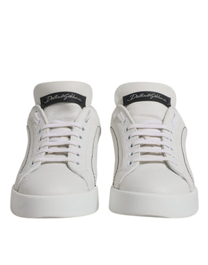 White Black Leather Low Top Sneakers Shoes