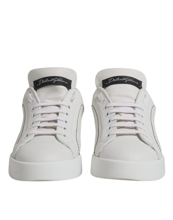 White Black Leather Low Top Sneakers Shoes