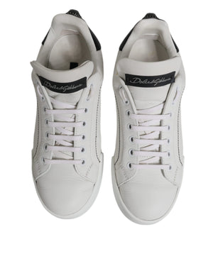 White Black Leather Low Top Sneakers Shoes