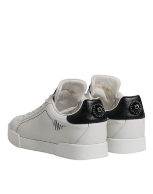White Black Leather Low Top Sneakers Shoes