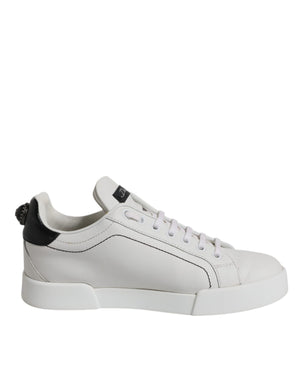 White Black Leather Low Top Sneakers Shoes