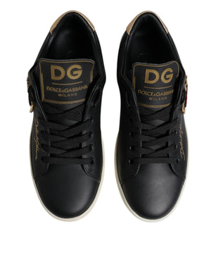 Black Leather Gold Red Heart Sneakers Shoes