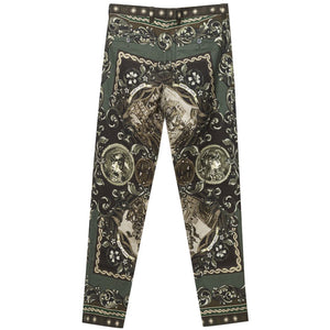 Green Cotton Casual Pants