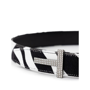 Black And White Leather Regular Belt