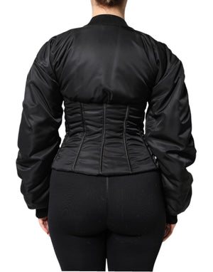 Black Nylon Full Zip Bustier Corset Jacket