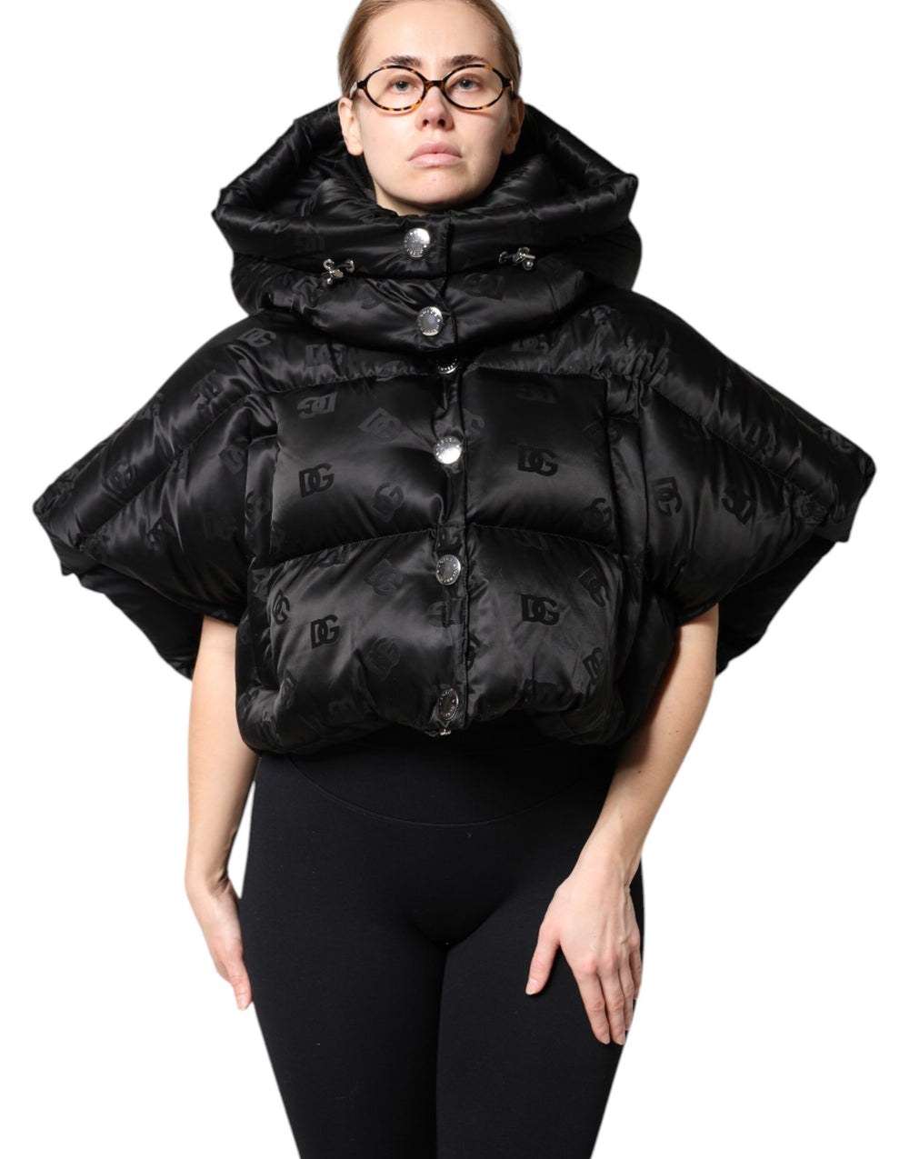Black Padded Puffer Hooded Full Zip Cropped Jacket