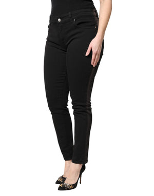 Black Cotton Mid Waisted Skinny Denim Jeans