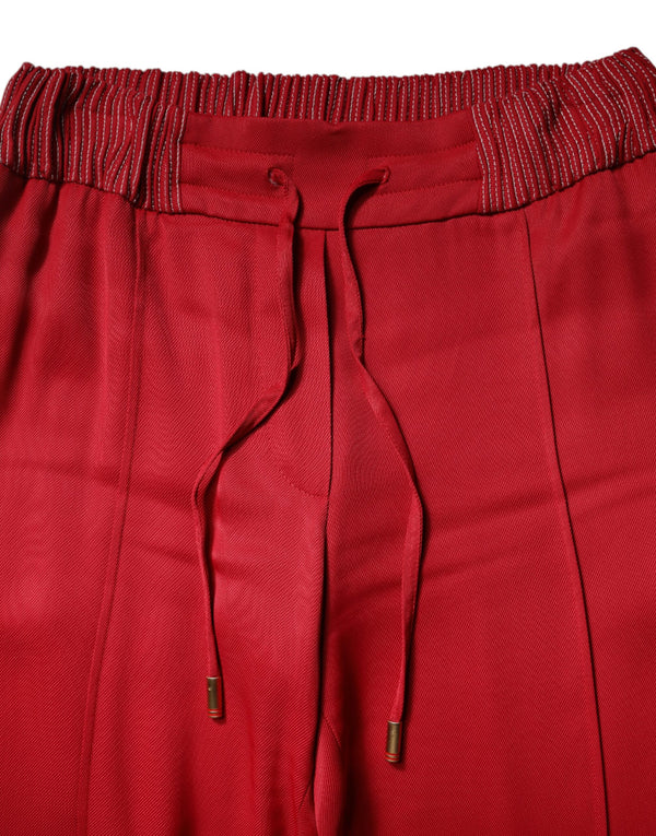 Red Viscose Straight Fit Pants