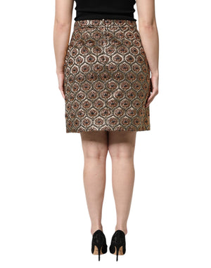 Brown Polyester Brocade A-line Mini Skirt