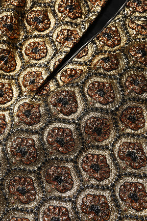 Brown Polyester Brocade A-line Mini Skirt