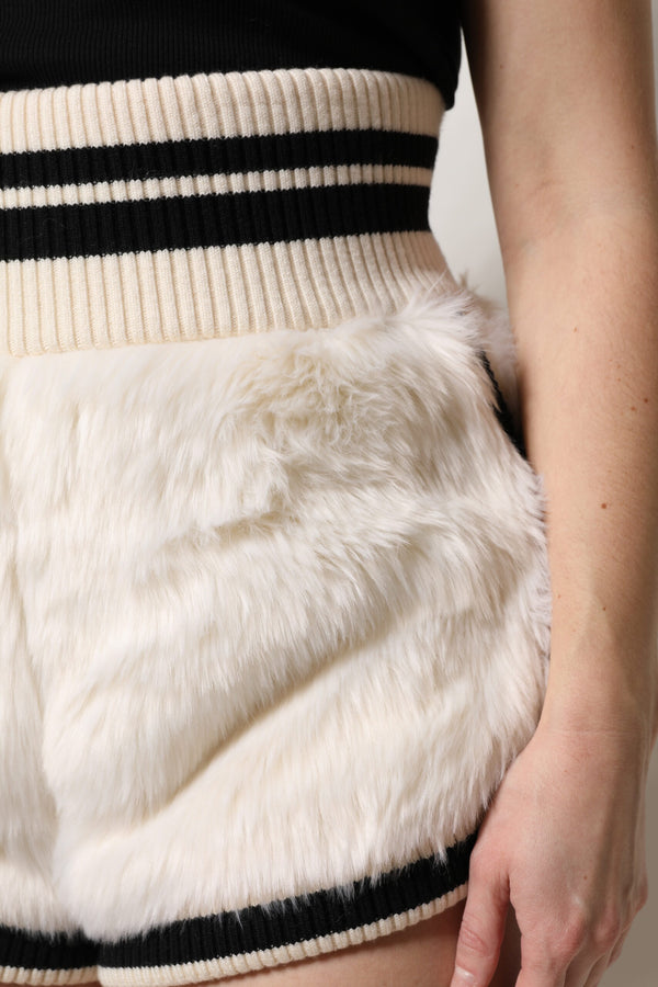 White Faux Fur High Waisted Hot Pants Short