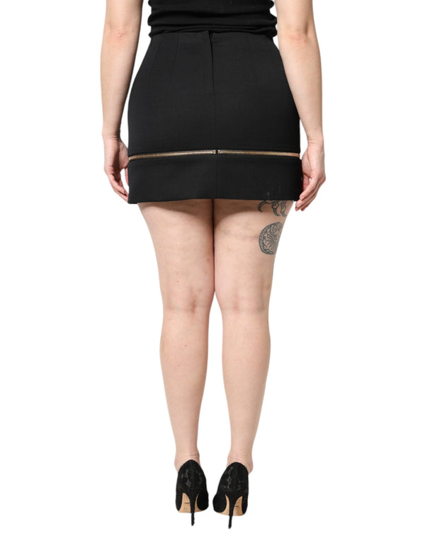 Black Virgin Wool High Waisted Mini Skirt