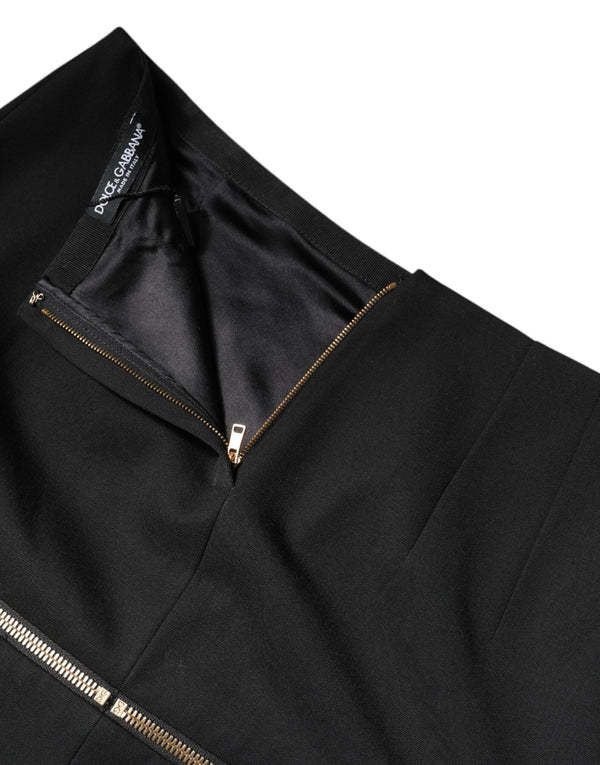 Black Virgin Wool High Waisted Mini Skirt