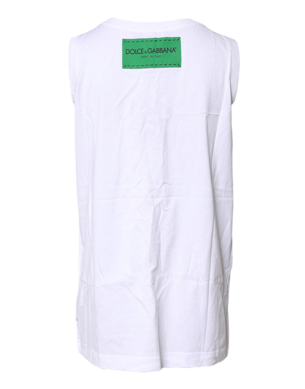 White Floral Printed Cotton Sleeveless T-shirt