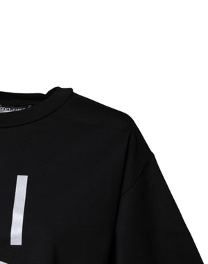 Black Printed Cotton Crew Neck Tee T-shirt