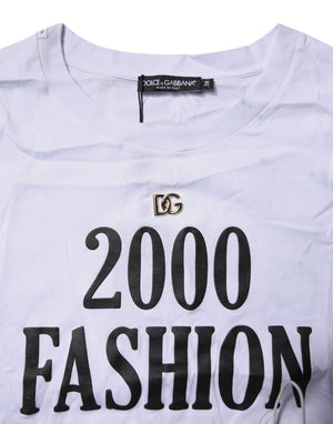 White Print Lace-Up Cotton Crew Neck T-shirt