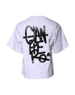 White Printed Cotton Crew Neck Tee T-shirt