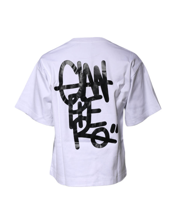 White Printed Cotton Crew Neck Tee T-shirt