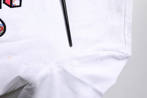 White Cotton Logo Print Round Neck T-shirt