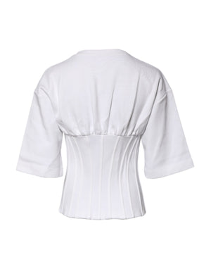 White Cotton Blend 3/4 Sleeves Blouse Top