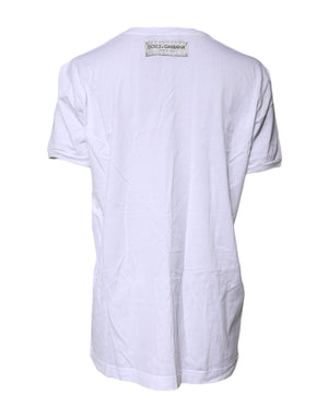 White Cotton Printed Round Neck Top T-shirt