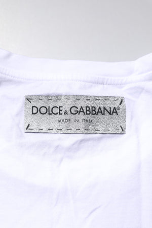 White Cotton Printed Round Neck Top T-shirt