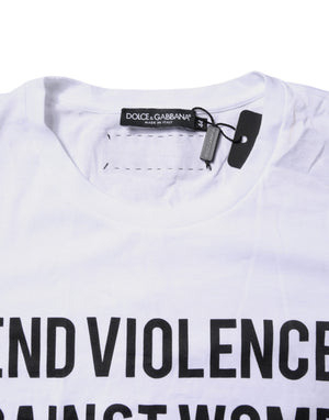 White Cotton Printed Round Neck Top T-shirt