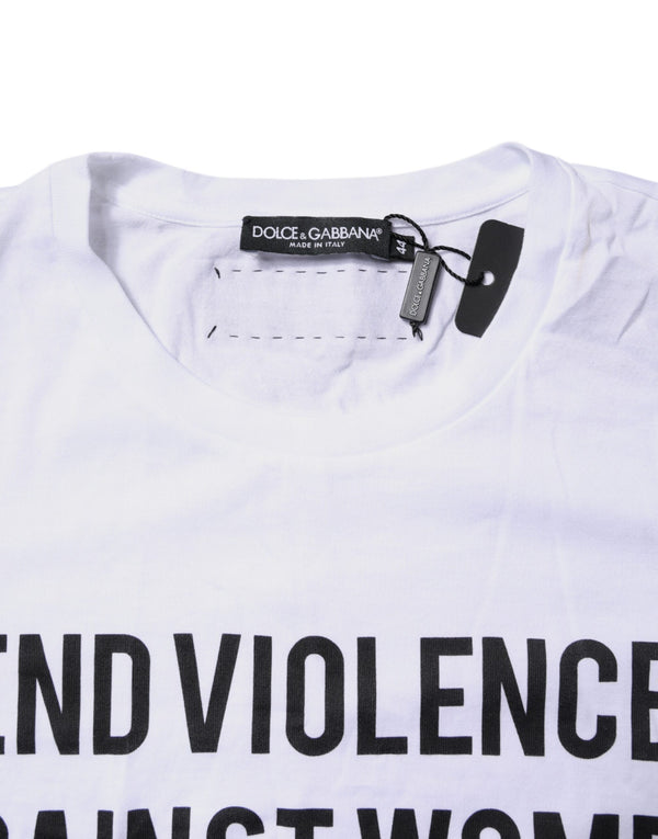 White Cotton Printed Round Neck Top T-shirt