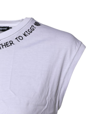 White Cotton Sleeveless Printed Tank T-shirt