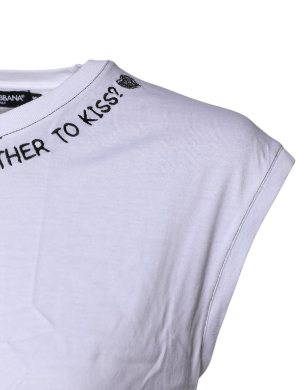 White Cotton Sleeveless Printed Tank T-shirt