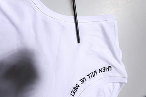 White Cotton Sleeveless Printed Tank T-shirt