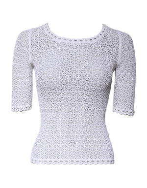 White Viscose Short Sleeve Crochet Top