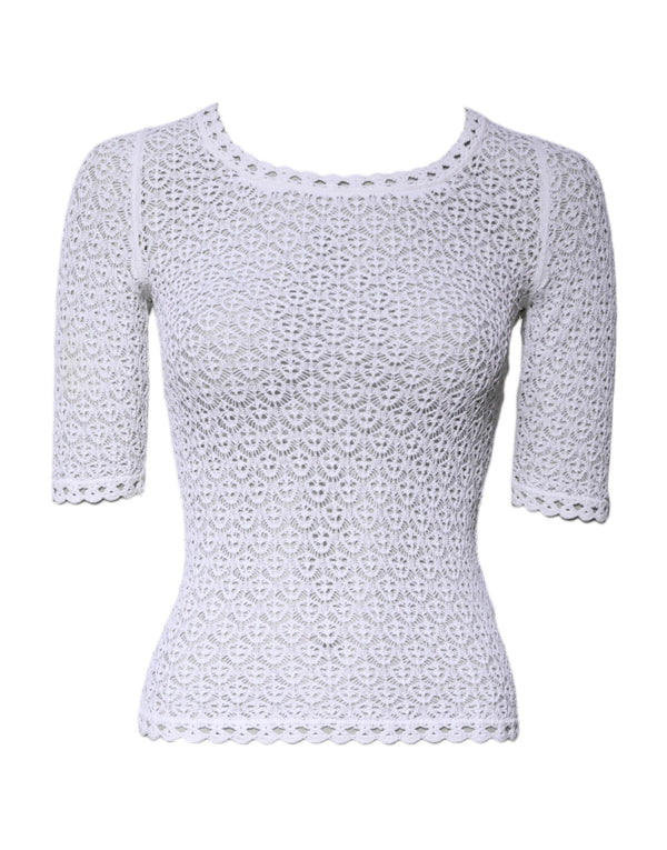 White Viscose Short Sleeve Crochet Top