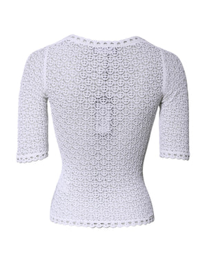 White Viscose Short Sleeve Crochet Top
