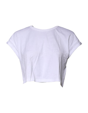 White Cotton Crew Neck Cropped Top T-shirt